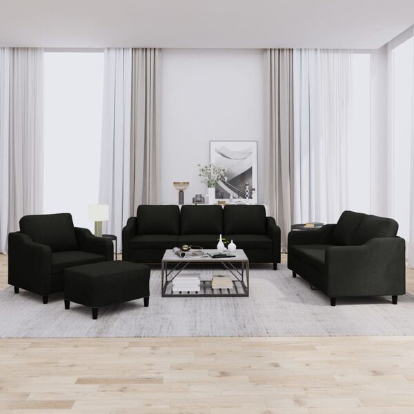 vidaXL Sofa Set Black Fabric (100% polyester), metal, textilene, plywood