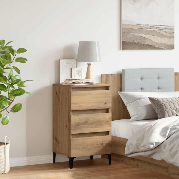vidaXL Bed Cabinet Artisan Oak Engineered wood, Metal Medium Bed Cabinet