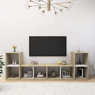 vidaXL TV Cabinets 4 pcs White and Sonoma Oak 28.3"x13.8"x14.4" Chipboard