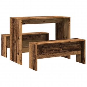 vidaXL Dining Table And Bench Set Old Wood Engineered Wood Standard