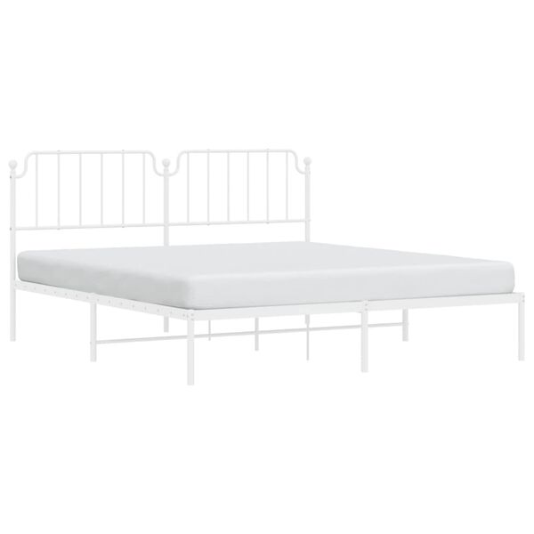vidaXL Bed Frame White Powder-Coated Steel Queen Modern Bed Frame