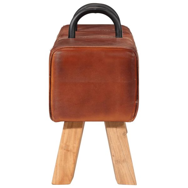 vidaXL Gym Bench Brown Goat leather, Solid Acacia wood Compact Durable