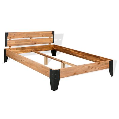 vidaXL Bed Frame with 2 Nightstands Solid Acacia Wood Steel 59.8"x79.9"