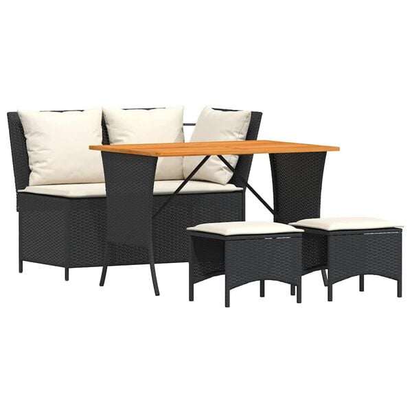 vidaXL 4 Piece Patio Dining Set with Cushions Black Poly Rattan