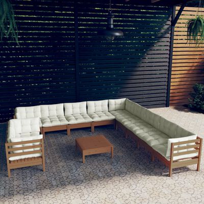 vidaXL 12 Piece Patio Lounge Set with Cushions Honey Brown Pinewood