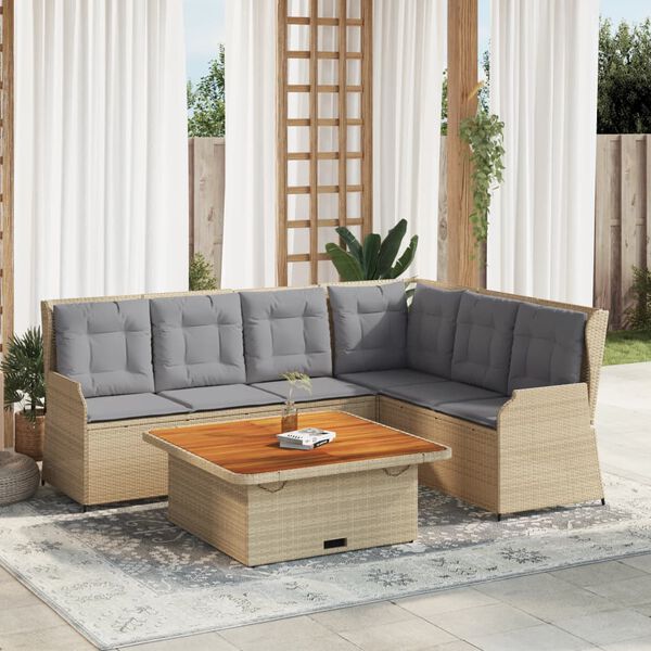 vidaXL Patio Lounge Set Beige PE rattan Large Removable Covers