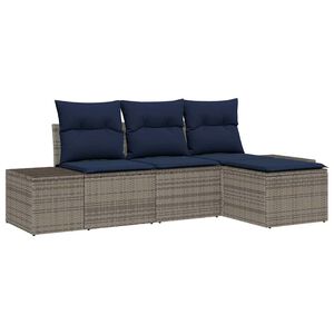 vidaXL Sofa Set with Cushion 4 pcs Grey Synthetic: Poly Rattan