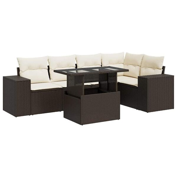 vidaXL Garden Sofa Set Brown with cream white cushions