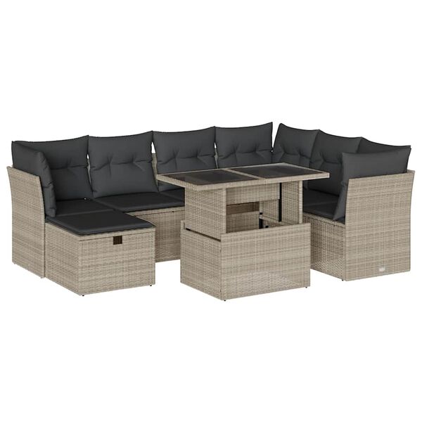 vidaXL Garden Sofa Set Light Grey PE Rattan Large Adjustable Feet