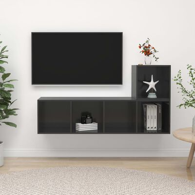 vidaXL 2 Piece TV Cabinet Set High Gloss Gray Engineered Wood