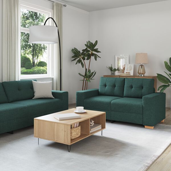 vidaXL Sofa 3 pcs Dark Green Linen-blend Fabric