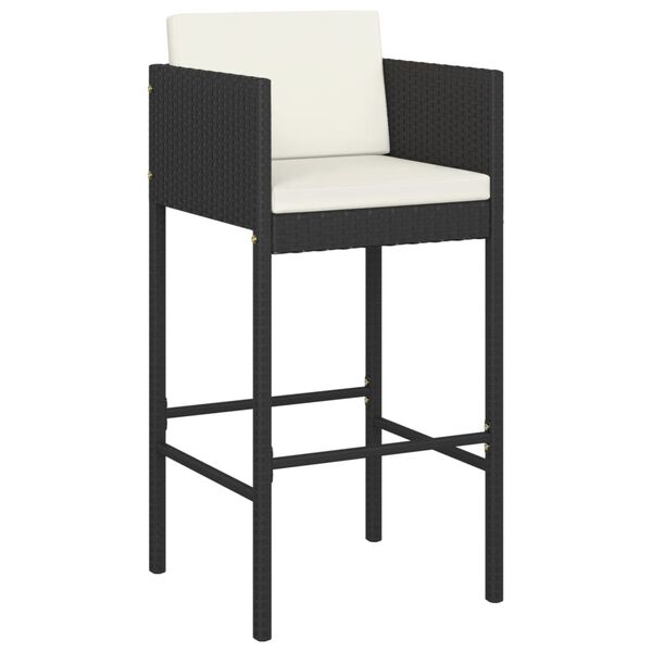 vidaXL Bar Stool Set of 2 Black Poly rattan Counter Height Lightweight