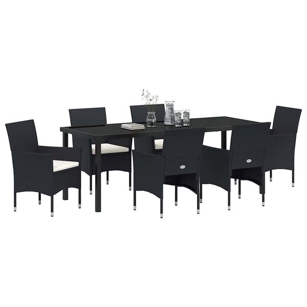 vidaXL Garden Dining Set with Cushion 7 pcs Black Poly Rattan