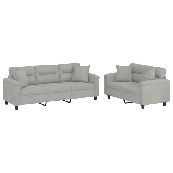 vidaXL Sofa Set Light gray Microfiber fabric 3-seater and 2-seater