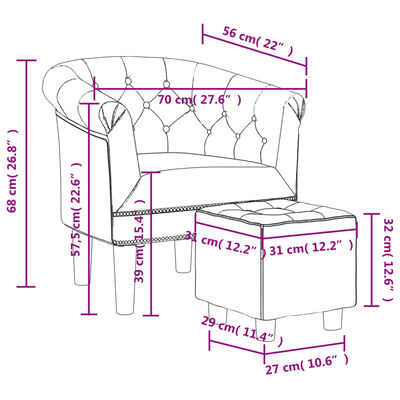 vidaXL Tub Chair with Footstool Brown Faux Leather