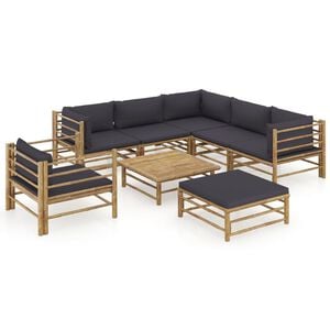 vidaXL Garden Lounge Set Dark grey Bamboo, Polyester Large Modular
