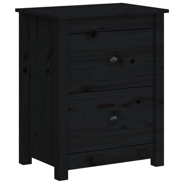 vidaXL Bedside Cabinet Set of 2 Black Solid pine wood 19.7x13.8x24.2 in