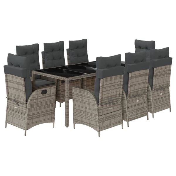 vidaXL Garden Dining Set Grey PE rattan Large Height-Adjustable
