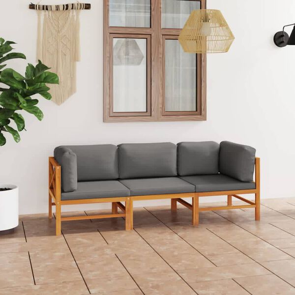 vidaXL 3-seater Garden Sofa Grey Teak Wood, 100% Polyester Large