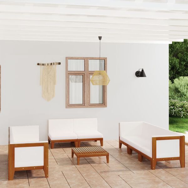 vidaXL Garden Lounge Set Cream white, Natural wood Solid acacia wood