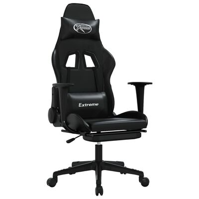 vidaXL Gaming Chair with Footrest Black Faux Leather