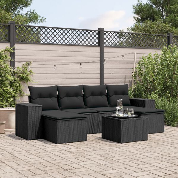 vidaXL Garden Sofa Set Black PE Rattan, Powder-Coated Steel Large