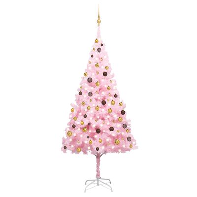 vidaXL Artificial Pre-lit Christmas Tree with Ball Set Pink 94.5" PVC