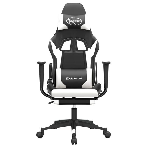 vidaXL Gaming Chair with Footrest Black and White Faux Leather