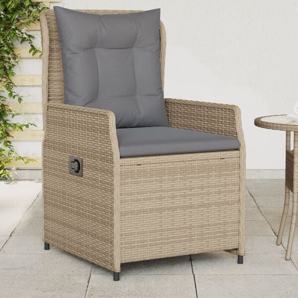 vidaXL Reclining Patio Chairs 2 pcs Beige Poly Rattan