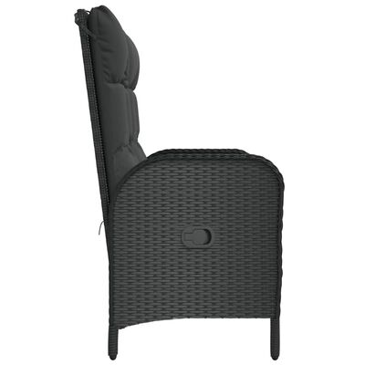 vidaXL Reclining Patio Bench with Cushions 42.1" Poly Rattan Black