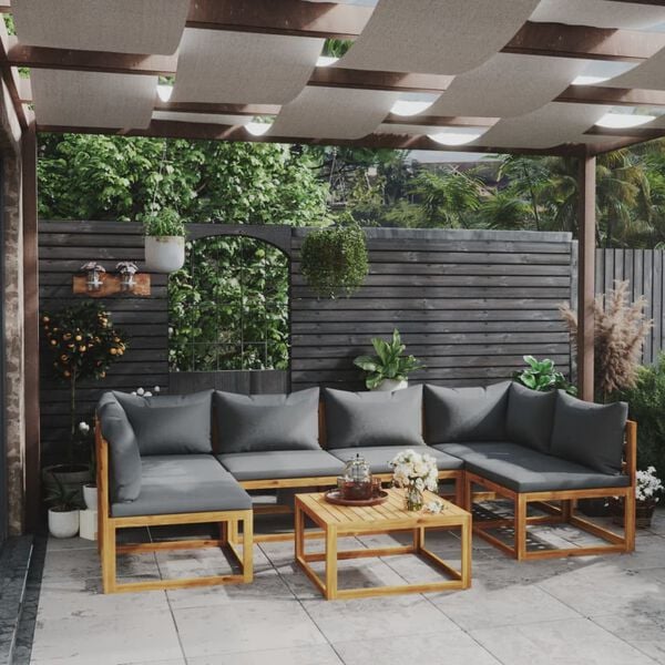 vidaXL Garden Lounge Set Natural wood, Dark grey cushions