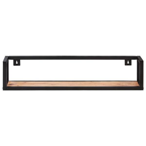 vidaXL Wall Shelf Set of 2 Black and Natural Wood Solid Acacia wood