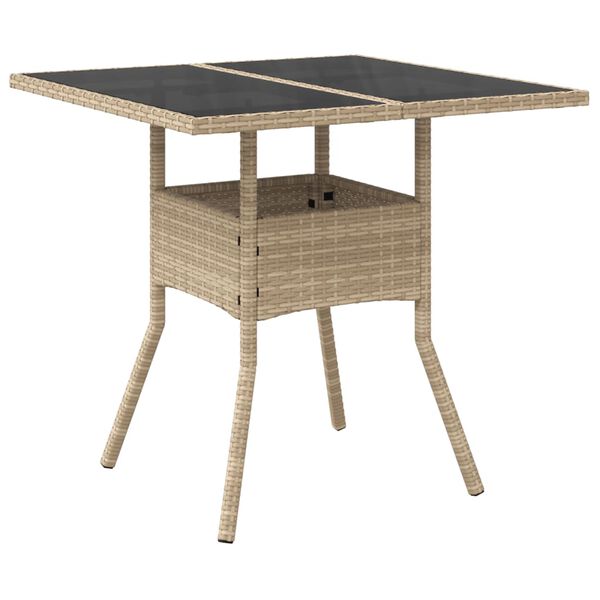 vidaXL Garden Table Beige Poly Rattan, Powder-Coated Steel, Tempered Glass