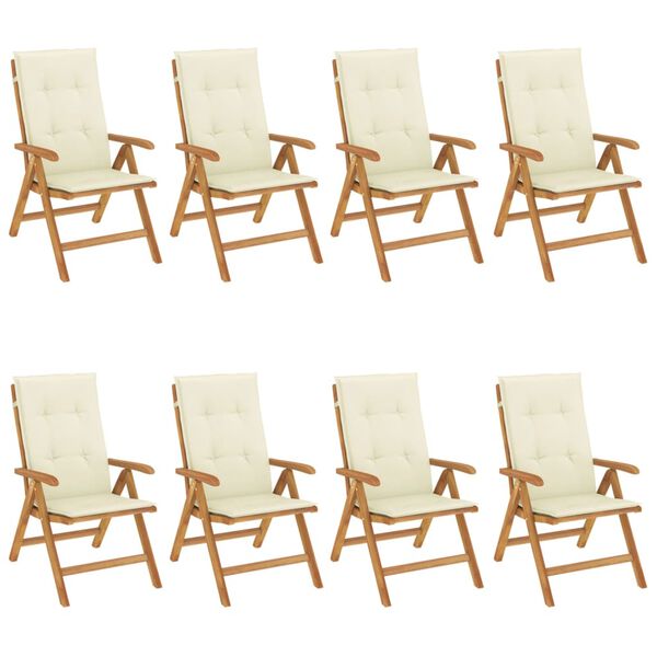 vidaXL Reclining Garden Chair Set of 8 Cream and Natural Wood