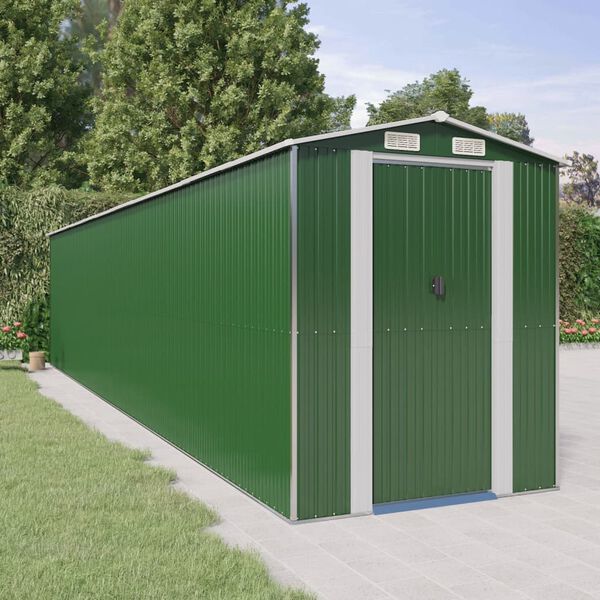 vidaXL Garden Shed Green Galvanized Steel Large Storage Garden Shed