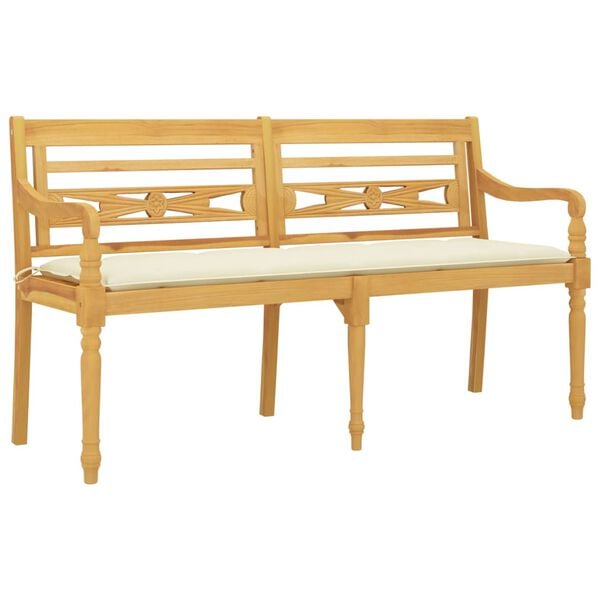 vidaXL Bench Cream Solid teak wood Large Durable Bench Rectangular