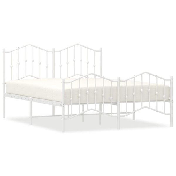 vidaXL Bed Frame White Powder-Coated Steel Double Bed Frame