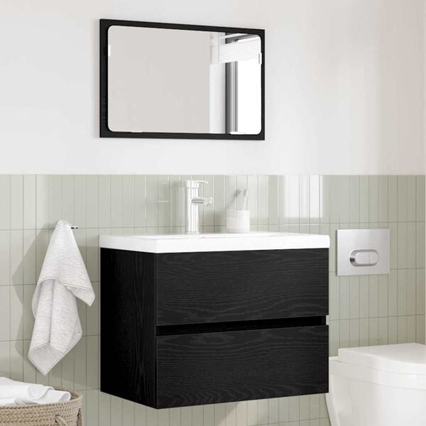 vidaXL Bathroom Furniture Set with Drawer Wall-mounted 2 pcs Black Oak