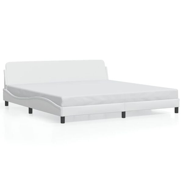 vidaXL Bed Frame White Faux Leather, Metal, Solid Pine Wood, Plywood Full