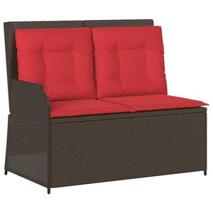 vidaXL Reclining Patio Bench Brown Poly Rattan, Powder-Coated Steel