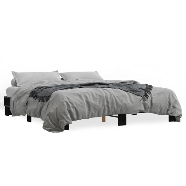 vidaXL Bed Frame Black Engineered wood, metal Double Bed