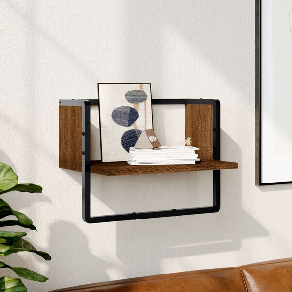 vidaXL Wall Shelf Brown Oak Engineered wood, metal Compact Wall Shelf