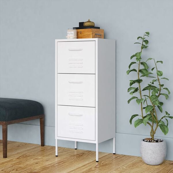 vidaXL Storage Cabinet White Steel Medium Ball-Bearing Storage Cabinet