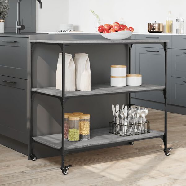 vidaXL Kitchen Trolley Gray Sonoma 40.2"x19.7"x37.4" Engineered Wood