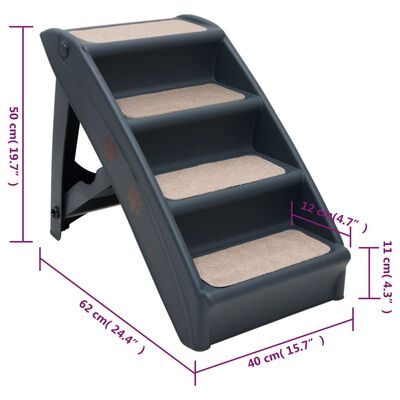 vidaXL Folding 4-Step Dog Stairs Dark Gray