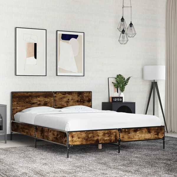 vidaXL Bed Frame Smoked Oak Engineered wood, Metal 55.1 x 78.7 in