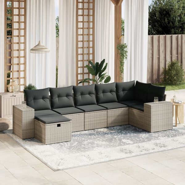 vidaXL Garden Sofa Set Grey Poly Rattan, Steel Large Removable Covers