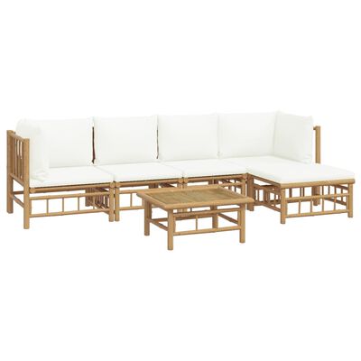 vidaXL 6 Piece Patio Lounge Set with Cream White Cushions Bamboo