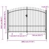 vidaXL Fence Gate Double Door with Spike Top Steel 117.9x98.2" Black
