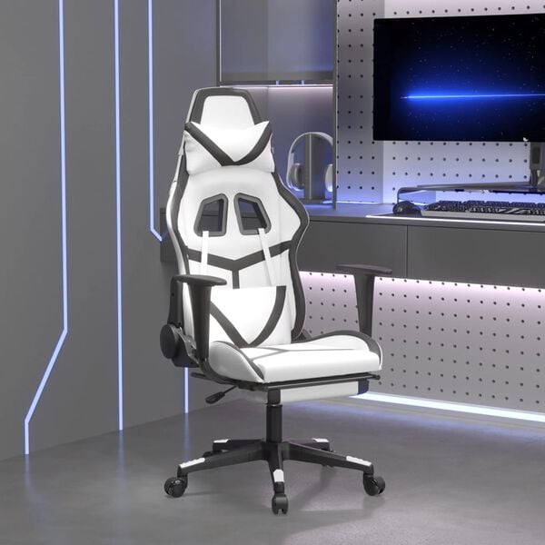 vidaXL Gaming Chair White and Black Faux leather, metal, plywood